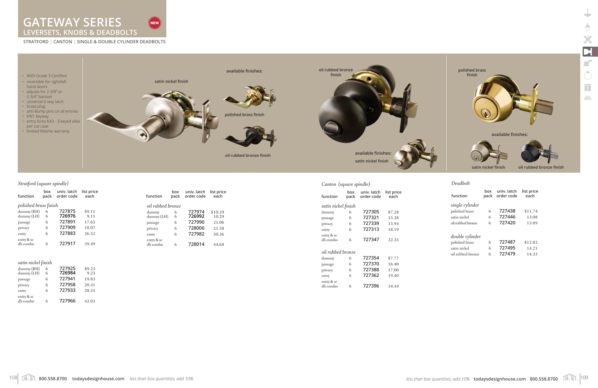 Gateway Series Leversets, Knobs & Deadbolts